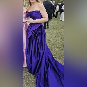 dark purple strapless formal dress